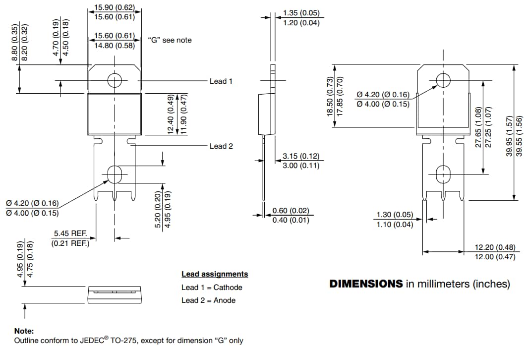 機械図面 - Vishay Semiconductors VS-EBU15006HN4超高速ソフトリカバリダイオード